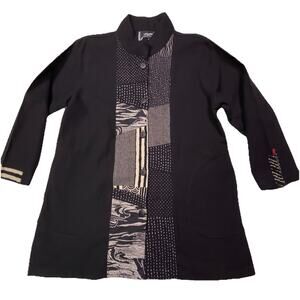 Lagenlook Boho Artsy Button Up Tunic Blose Top High Neck Wearable Art S/M